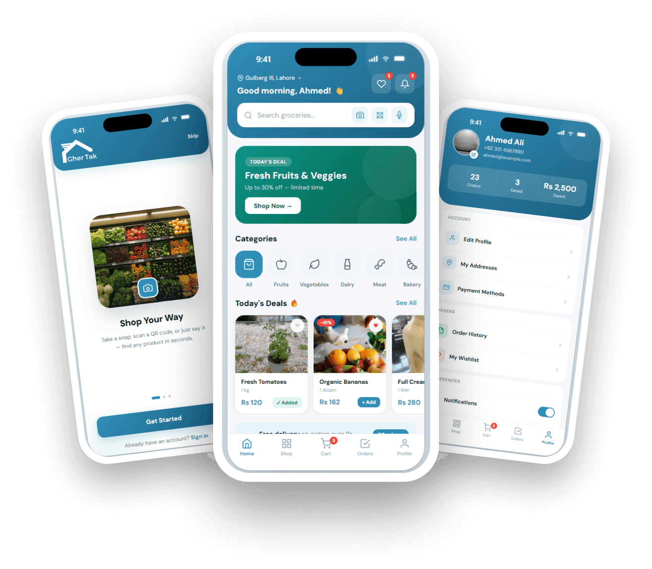 Gher Tak mobile app screens